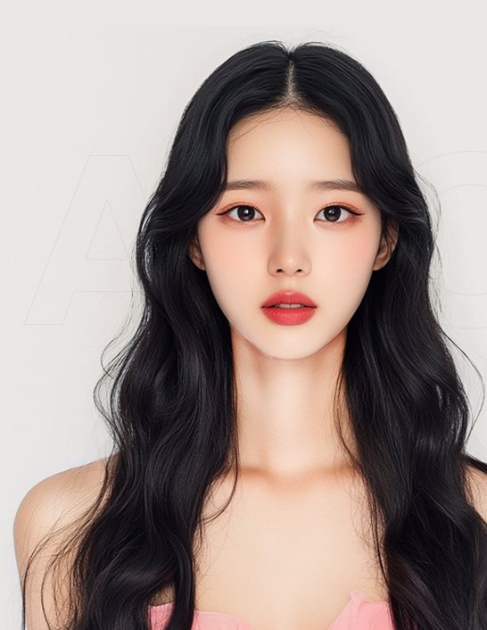긴 웨이브 머리 여성 모델 정면